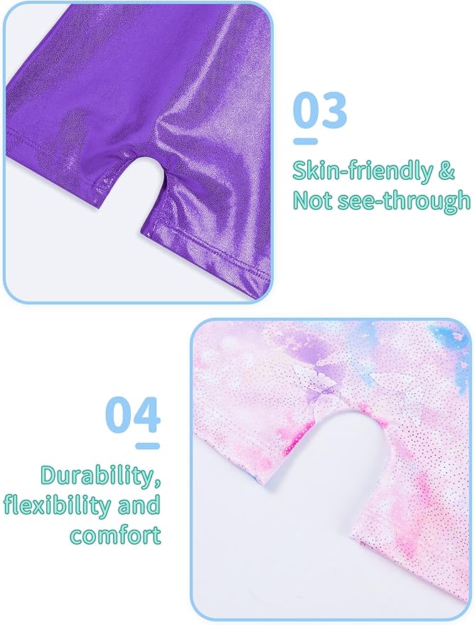 Nymphperi 2 Packs Gymnastics Leotard for Girls Sparkle Biketards with Shorts Kids Sleeveless Unitard One-Piece Dancewear