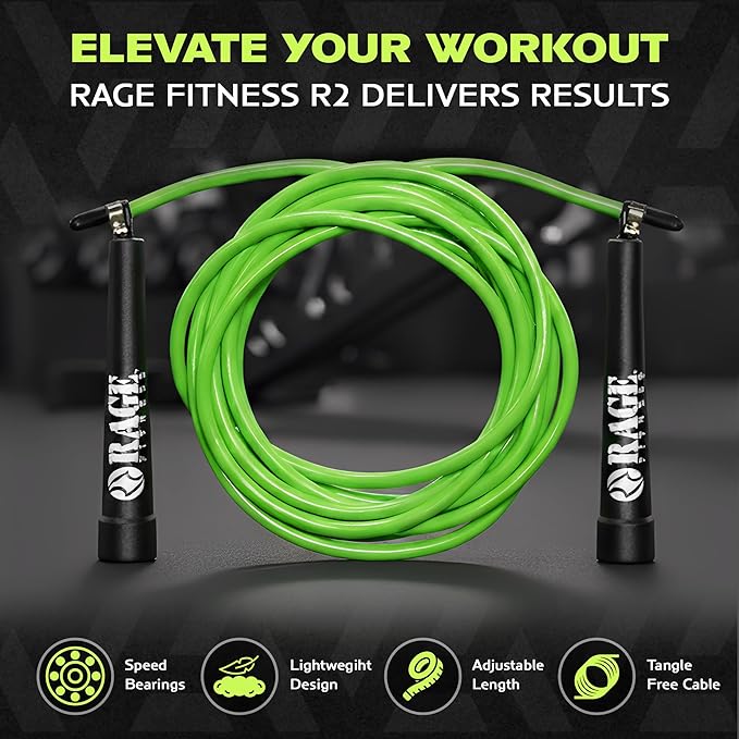 Rage Fitness R2 Jump Rope - Green PVC Training Rope with Speed Bearing Handles