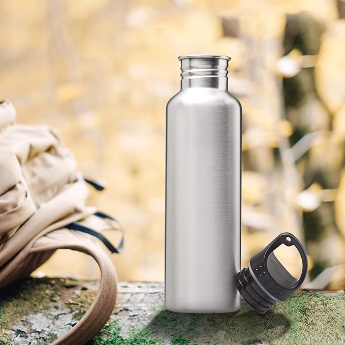 DISCOUNT PROMOS Stainless Steel Water Bottles 26 oz. Set of 10, Bulk Pack - Reusable, Leak Proof, Perfect for Gym, Hiking, Camping, Outdoor Sports - Silver