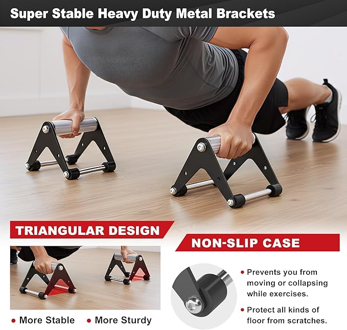 Push Up Bar - Heavy-Duty Stainless Steel Pushup Stands with Non-Slip Base, 660 lb Capacity, Portable Home Gym Equipment for Strength Training & Floor Workouts