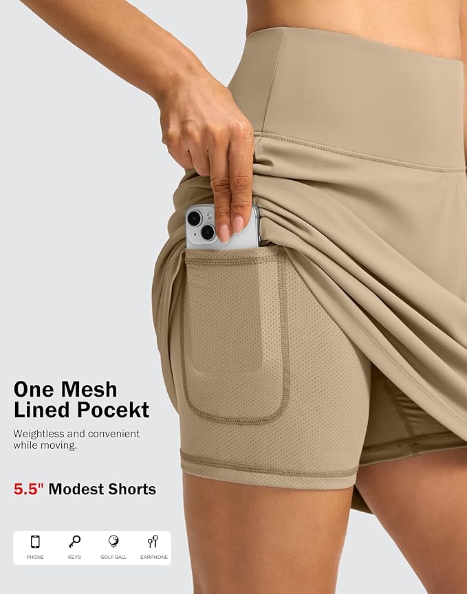 SANTINY 18" Skorts for Women 3 Pockets High Waist Long Athletic Tennis Skirt Golf Skort for Casual Summer Travel