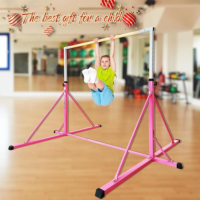 Gymnastics Bar for Kids Adults Ages 5-25,6FT Width ,7.2 FT Base Length ,Gymnastic Horizontal bar,Kip bar For Real Gymnastics,Height Adjustable 49.2" to 68.9",Competition Gymnastics Equipment For Home Gym 500LB Capacity