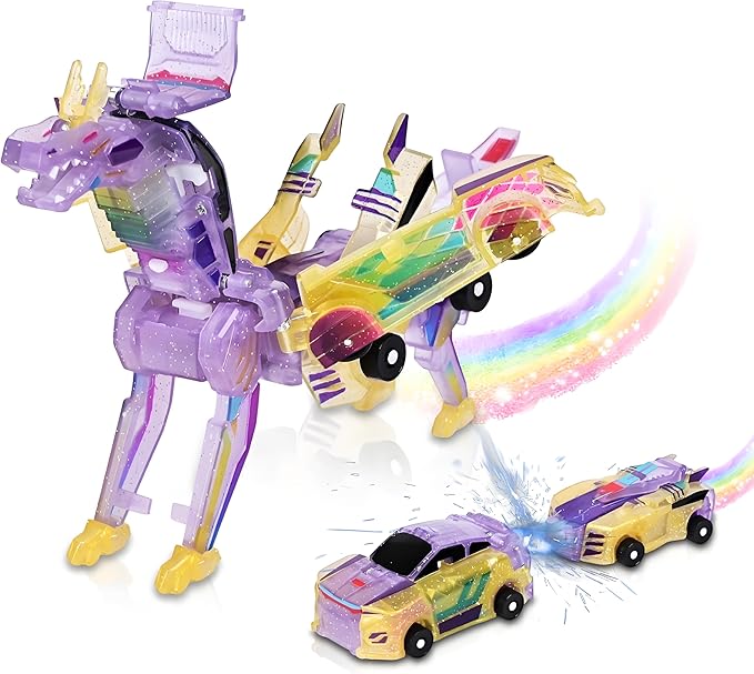 Aimery Collision Transforming Dinosaur Car Toy, 2 Magnetic Cars Convert into Dinosaur Toys,Dino Robot Toy, Boys Toys,Party Birthday for Kids (Yellow)