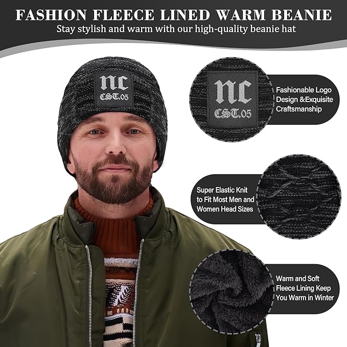 FZ FANTASTIC ZONE Mens Womens Winter Beanie Hat Scarf Set Warm Knit Thick Fleece Lined Skull Cap Neck Warmer for Men Women
