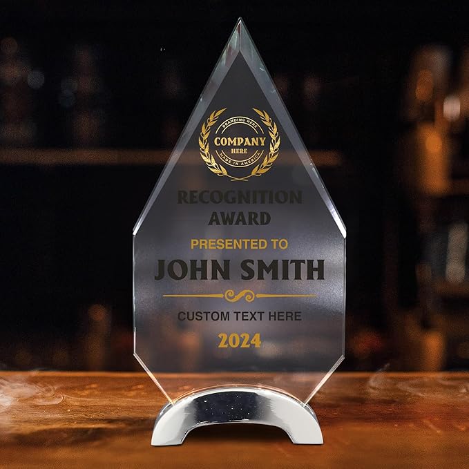 9 1/4" Personalized Glass Plaque for Awards and Trophies, Custom Award for Employee of the Month, Retirement, Leadership and Appreciation Gift P (Design 5)