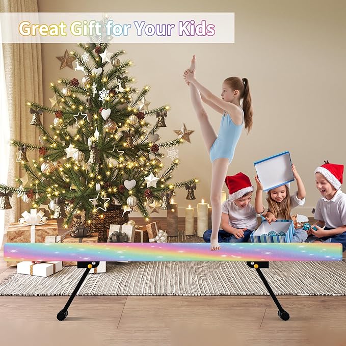 EL&IT·Wings 6ft/8ft Gymnastic Balance Beam, Adjustable High and Low Level Floor Beam - Highly Stable - Gym Practice Training Equipment for Kids Children Girls Home