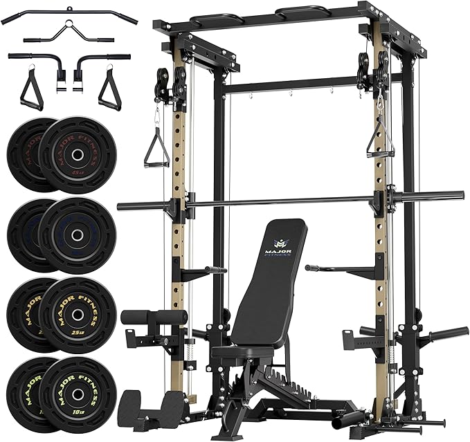 MAJOR FITNESS Drone3 Smith Machine, 2500lbs All-in-One Home Gym Power Rack with Dual Pulley System for Cable Crossover, Pull-Up Bars