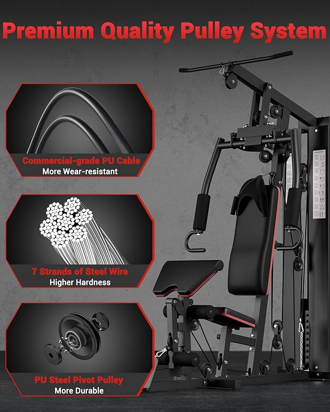 GarveeLife Home Gym Equipment Machine, Full Body Workout Machine with 150 LBS Weight Stack, Multifunctional All in One Exercise Station with Preacher Curl Pad, Leg Developer for Strength Training
