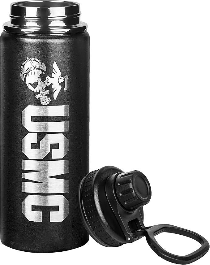 USMC 20oz Water Bottle | Marine Corps Double Wall Vacuum Insulated Stainless Steel | Disabled Vet Owned Business | USMC 20oz Water Bottle