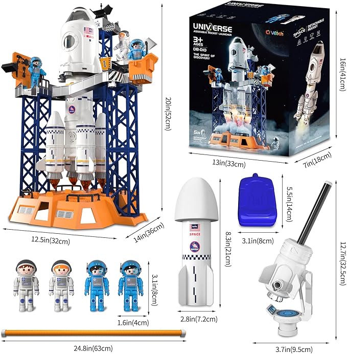 Rocket Launcher Space Shuttle Toys for Kids Boys Age 3 4 5 6 7 8 9 Years Old, 2-in-1 STEM Building Aerospace Toys with Rocket Launcher for Indoor Outdoor, Spaceship Toys Birthday Gift for Boys Girls