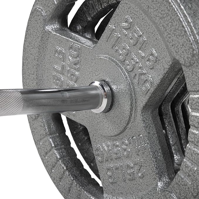Fitvids Barbell Weight Set, Cast Iron 1" Standard Weight Plates Including 5FT Standard Barbell Bar & Star Locks, 95 Pounds Set (85 Lbs Plates + 10 Lbs Barbell Bar), Multiple Packages