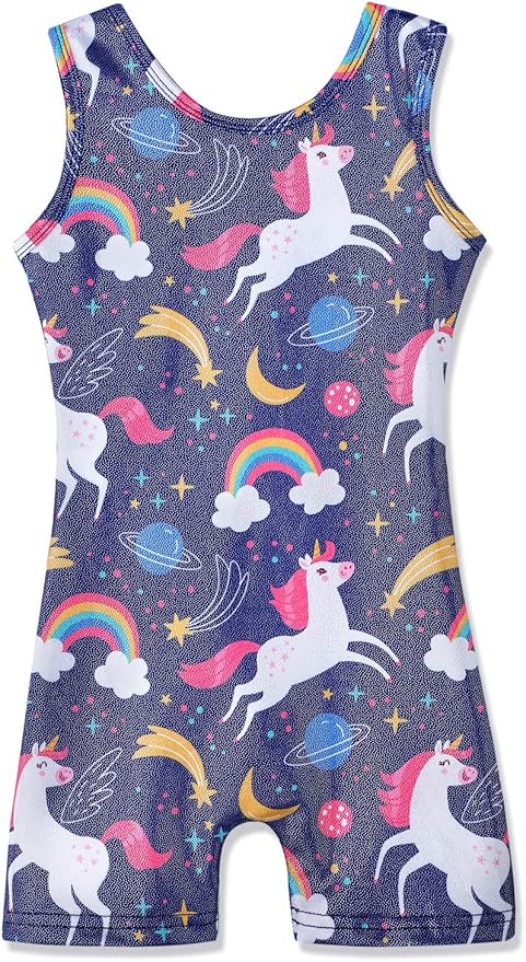 HOZIY Gymnastics Leotards for Girls with Shorts Toddlers Biketards Rainbow Unicorn Dinosaur Mermaid Leopard Flower Galaxy