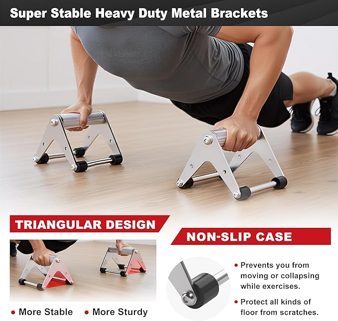 Push Up Bar - Heavy-Duty Stainless Steel Pushup Stands with Non-Slip Base, 660 lb Capacity, Portable Home Gym Equipment for Strength Training & Floor Workouts