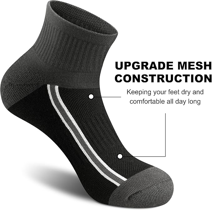 Gonii Mens Athletic Ankle Socks 5-Pairs - Blister Defense & Cushioned for Running, Hiking, Sports