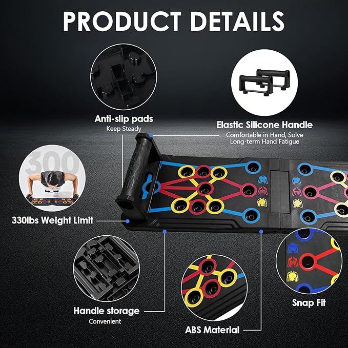 Push Up Board Fitness, 15 in 1 Multi-Functional Pushup Training Board with Handles, Foldable Floor Chest Muscle Exercise Fitness Equipment Burn Fat Push Up Board for Strength Training, Chest, Arms & Core