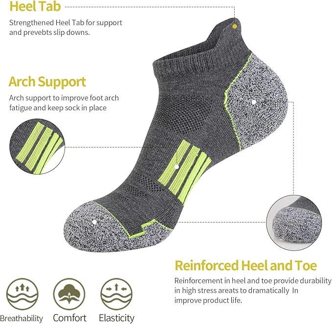 JOYNÉE Mens Ankle Athletic Low Cut Socks Running Sports Cushioned Sock for Men 6 Pack