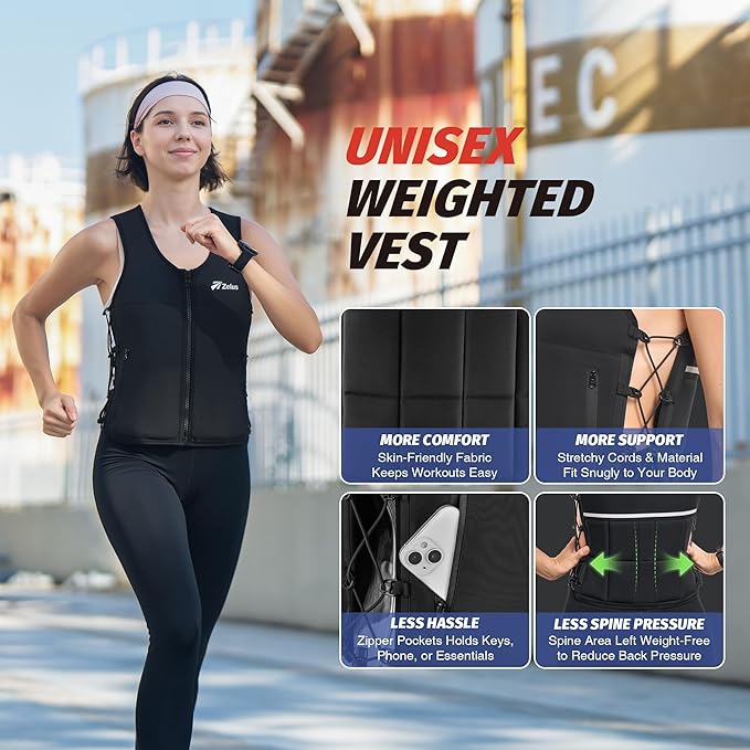 ZELUS Weighted Vest, 10&15lb. Z-Fit Weight Vest for Women Men with Adjustable Soft Iron Weights, Unisex Training Vest for Walking Strength Training, Workout Vest with Pockets Reflective Strip (Black, M/L)