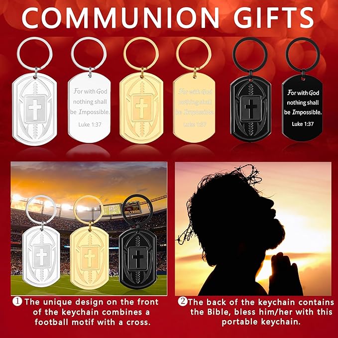 Stocking Stuffers- Football/Baseball/Soccer/Basketball Keychain for Men Baptism Confirmation Mens Gifts