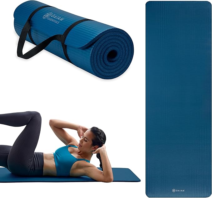 Gaiam Essentials 2/5" Thick (10mm) Yoga & Pilates, Fitness & Exercise Mat with Easy-Cinch Carrier Strap Cushion Support For Fitness and Gym Workouts