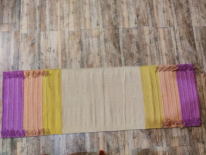Indian Handmade100 % Organic Anti Skid Multi Colour Cotton Yoga Mat - Eco-Friendly Hand-Woven Rug - Non-Slip & Thick (24”x72”x5mm) for Hot yoga & Everyday Fitness at Home - Comfortable & Foldable Extra-Long Mat