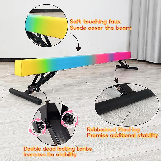 Adjustable Balance Beam for Kids, 8FT Gymnastics Beam with Anti-Slip Legs, High and Low Floor Beam for All Gymnastics Levels, Professional Gymnastic Equipment for Home, Gym Center