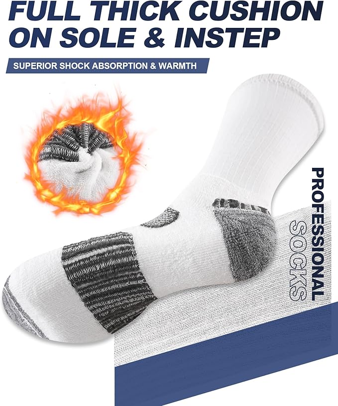 Mens Cotton Boot Crew Socks, 5 Pairs Full Cushion Socks Moisture-Wicking & Reinforced for Work Hiking Walking Outdoor