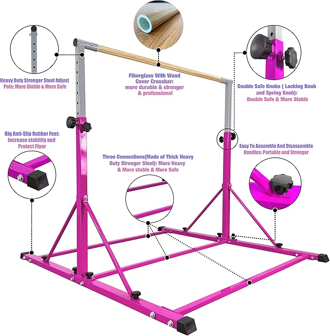 Marfula Gymnastic Bar For Kid and Teenage of 3-25, 5Ft/8 FT Base Length 4Ft Width 5Ft Adjust Height, Gymnastic Kip Bar For Gymnast, Gymnastic Training Equipment For Professional Training Home Club Use