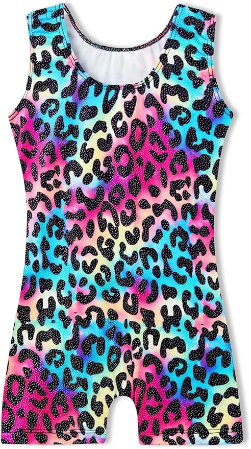 Domusgo Gymnastics Leotards for Girls Sparkly One-Piece Pro Kids Unitard Biketards with Shorts