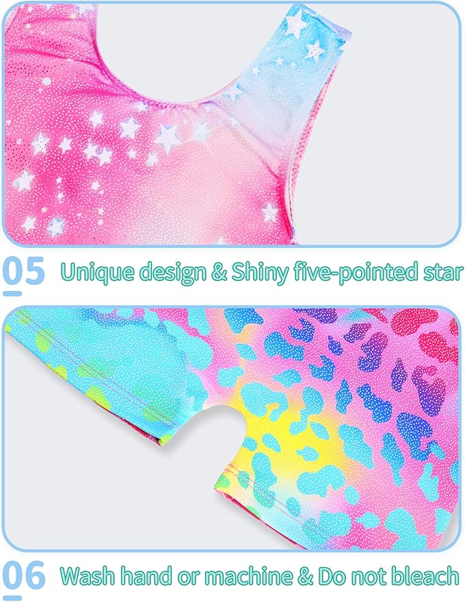 Nymphperi 2 Packs Gymnastics Leotard for Girls Sparkle Biketards with Shorts Kids Sleeveless Unitard One-Piece Dancewear
