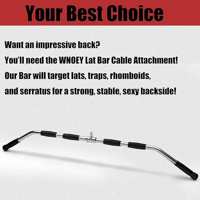 LAT Bar Cable Attachment with Rubber Handgrips, Deluxe Heavy Duty Solid Curl Bar Revolving Hanger Home Gym Cable Attachments