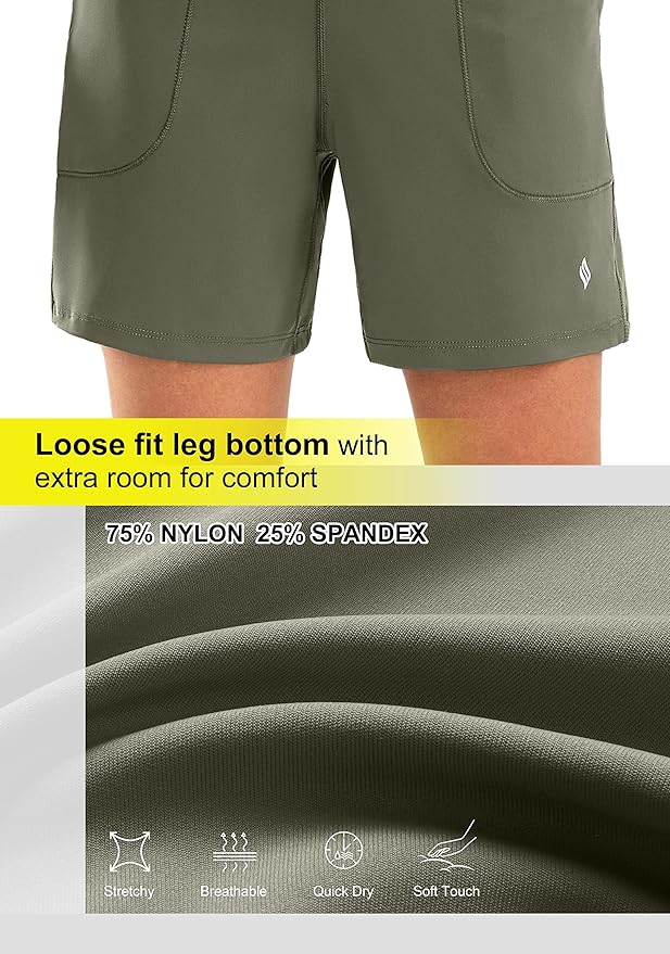 SANTINY Women's 6'' Athletic Long Shorts with 4 Pockets High Waisted Bermuda Shorts for Women Walking Running Casual