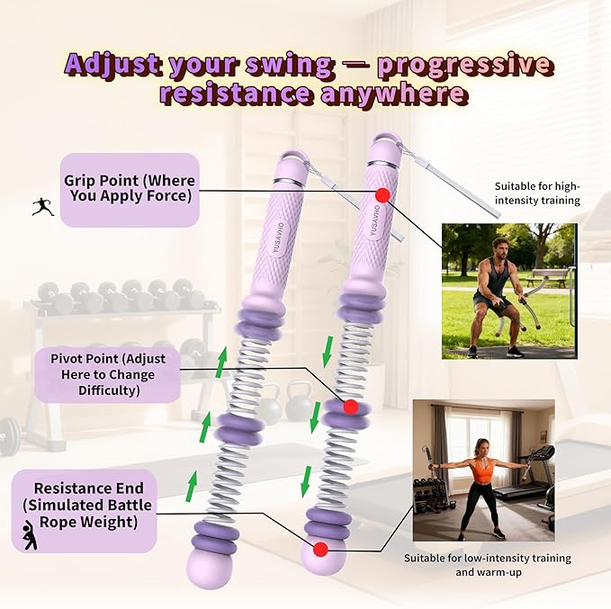 Adjustable Ropeless Battle Ropes for Home Gym for Men & Women, Heavy Duty Cordless Battle Rope with Storage Bag,Exercise Ropes with Variable Resistance, Strength & Low-Impact Cardio for HIIT(Purple)