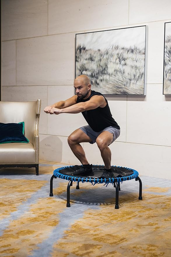 JumpSport 350 PRO Fitness Trampoline, Cardio Workout, No-Tip Arched Legs Home Gym Equipment, Adjustable Bungees & 60 Day Trial Video