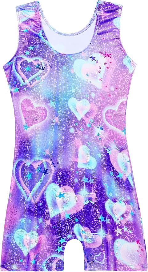Domusgo Gymnastics Leotards for Girls Sparkly One-Piece Pro Kids Unitard Biketards with Shorts