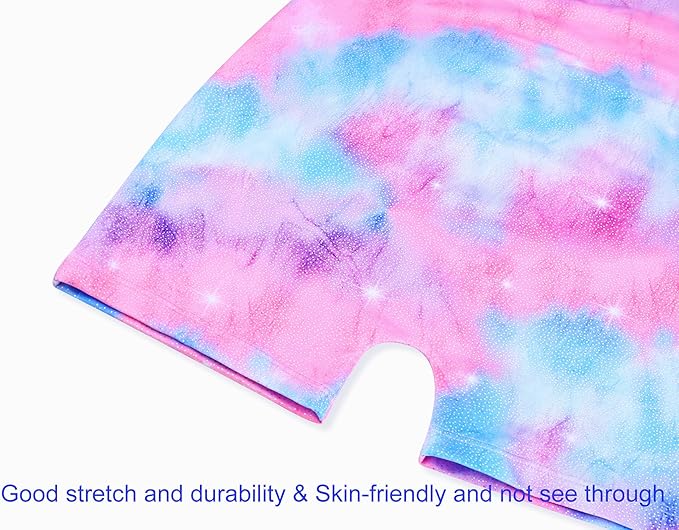 Domusgo Gymnastics Leotards for Girls Sparkly One-Piece Pro Kids Unitard Biketards with Shorts