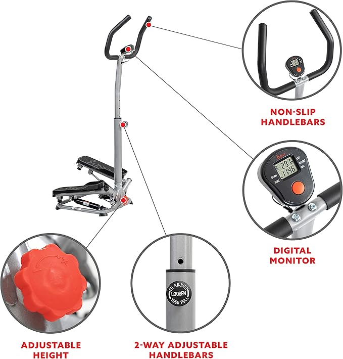Sunny Health & Fitness Twist Stepper with Handlebar, Stair Step Machine for Cardio Workout, Compact Home Exercise Equipment W/Optional Free SunnyFit App Connection