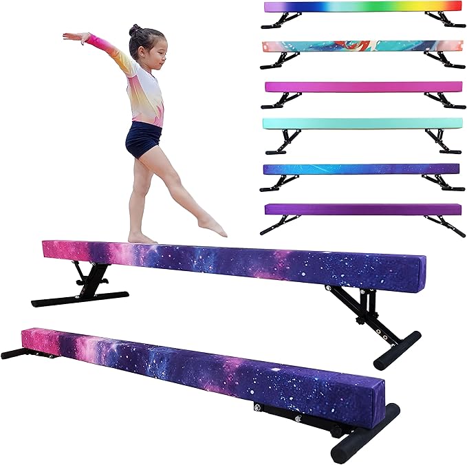 Adjustable Balance Beam for Kids, 8FT Gymnastics Beam with Anti-Slip Legs, High and Low Floor Beam for All Gymnastics Levels, Professional Gymnastic Equipment for Home, Gym Center