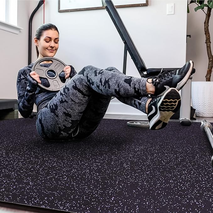 SUPERJARE 0.56'' Thick 12 Pcs 48 Sq Ft Rubber Top Exercise Equipment Mats, High Density EVA Foam Mats with Rubber Top, Interlocking Gym Flooring for Home Gym, Protective Workout Mat, Black/Purple