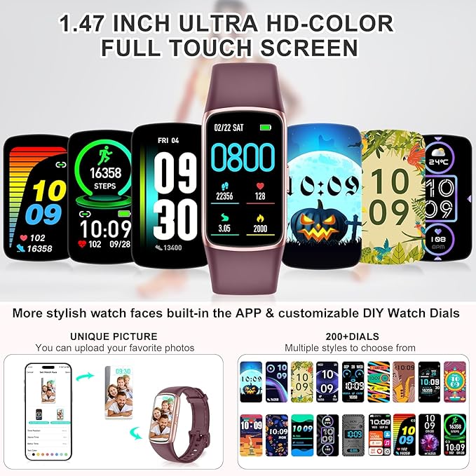 Fitness Tracker Step Counter with 24/7 Heart Rate Blood Oxygen Sleep Monitor, 1.47''AMOLED Touch Color Screen, Pedometer Watch for Women Men
