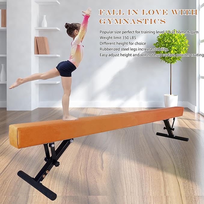 Adjustable Balance Beam for Kids, 8FT Gymnastics Beam with Anti-Slip Legs, High and Low Floor Beam for All Gymnastics Levels, Professional Gymnastic Equipment for Home, Gym Center