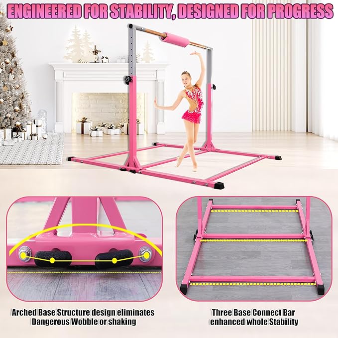 Foldable Gymnastic Bar for Kids Ages 3-20,5FT/6FT Horizontal Bar Base Length,Height Adjustable Kids Training Bar for Gymnastics,Gymnastics Equipment for Home Clubs
