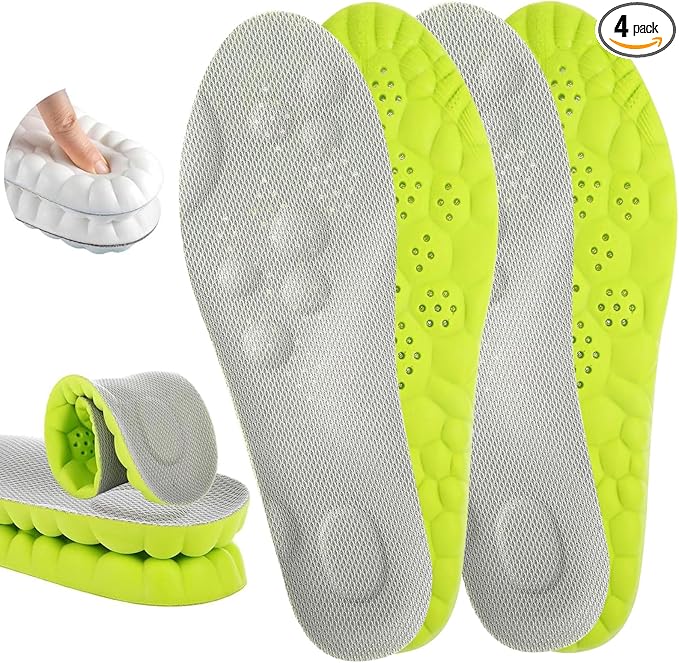 4D Cloud Insoles for Men Women, Cloud Soles Memory Foam Insoles, Massage Cushion Insoles for Foot & Joint Support, Comfort Breathable - 2 Pairs (Green, Men 8-9/ Women 10-11)