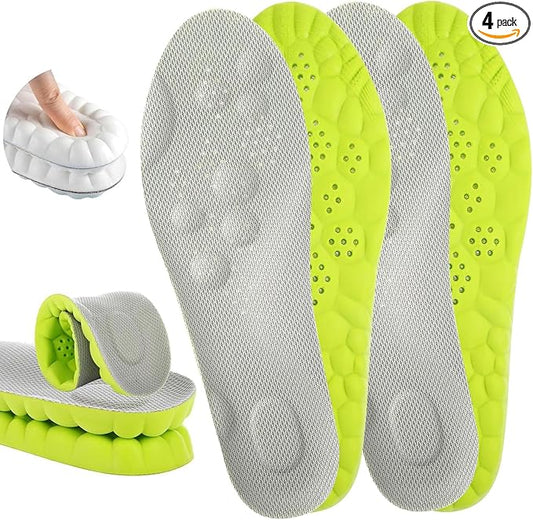 4D Cloud Insoles for Men Women, Cloud Soles Memory Foam Insoles, Massage Cushion Insoles for Foot & Joint Support, Comfort Breathable - 2 Pairs (Green, Men 11-12/ Women 13-14)