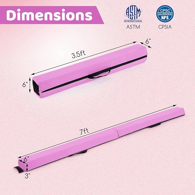 Giantex 7FT/8FT/9FT Balance Beam, Folding Gymnastics Beam w/Carry Handles, Floor Foam Gymnastics Equipment for Kids, Non Slip Rubber Base for Exercise, Practice & Professional Home Training