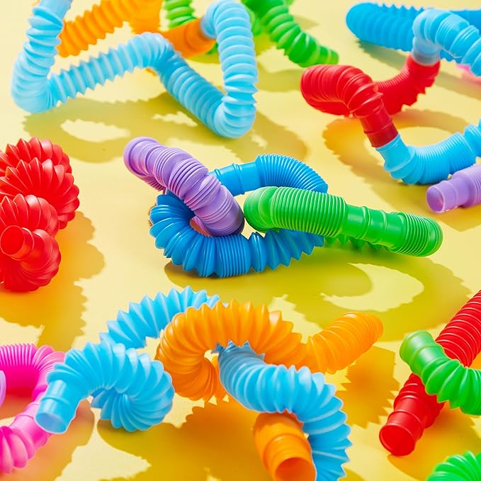 JOYIN 18 Pack Pop Tubes, Sensory Toys (Small) Fidget Toys Party Favors - 9 Colors, Creativity Learning & Fun for Toddler Kids - Perfect for Christmas Goodie Bags, Classroom School Reward