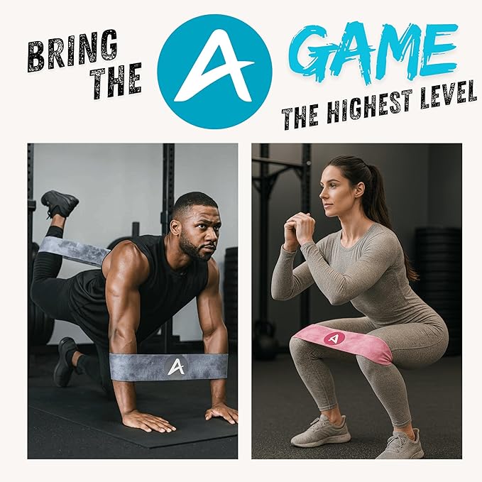 AnaErgetic Premium Resistance Bands, 4 Set of Stretch Bands for Booty Legs, Exercise Workout Bands for Women and Men, Pilates Flexbands, Durable Fabric, Exclusive Box and Carry Bag