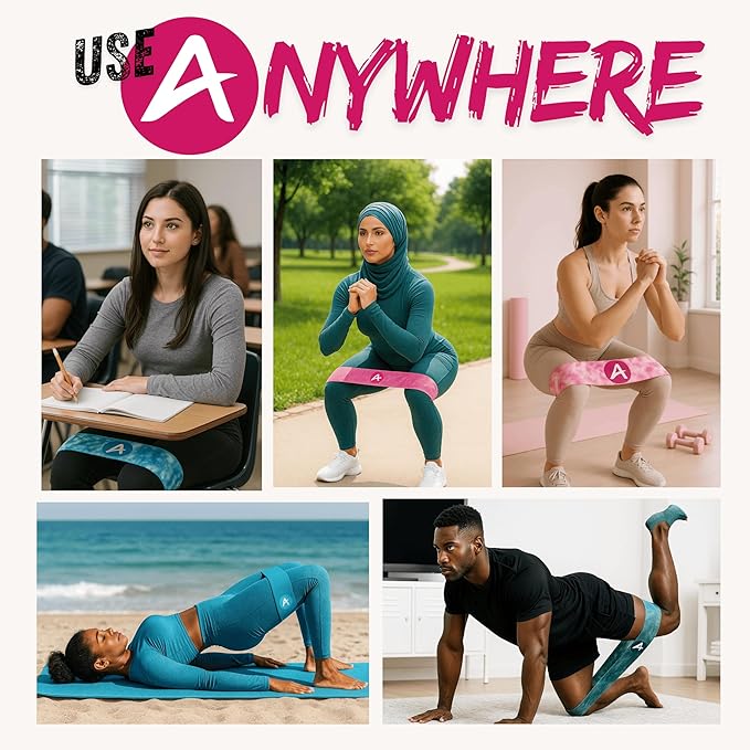 AnaErgetic Premium Resistance Bands, 4 Set of Stretch Bands for Booty Legs, Exercise Workout Bands for Women and Men, Pilates Flexbands, Durable Fabric, Exclusive Box and Carry Bag