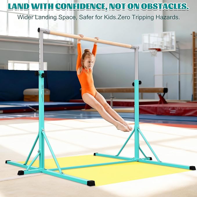 Gymnastics Bar, 5'10” Base length 45" to 71" Adjustable Horizontal Bar for Serious Training, 500 LBS Capacity, Professional Home Gym Equipment with Competition-Grade Beech-covered Fiberglass Bar