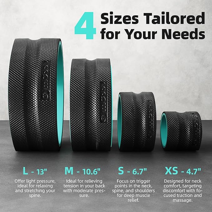 Back Roller Wheel for Back Pain – 4-Pack Yoga Wheel Set for Deep Tissue Massage, Stretching & Posture Support – EVA Foam Back Stretcher – Supports Up to 500lbs