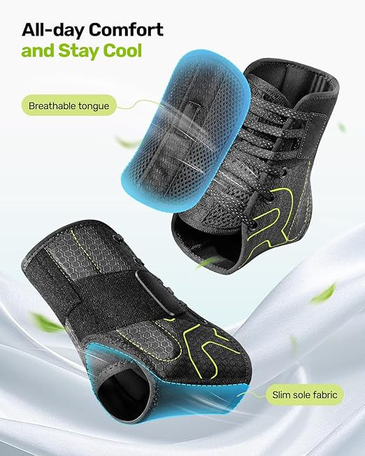 Quick Lace Up Ankle Brace with 2 Metal Support Stays, Breathable Stabilizer for Sprained Ankle, Slim Fit Ankle Support for Men & Women, Sports, Running, Basketball (Green, L)